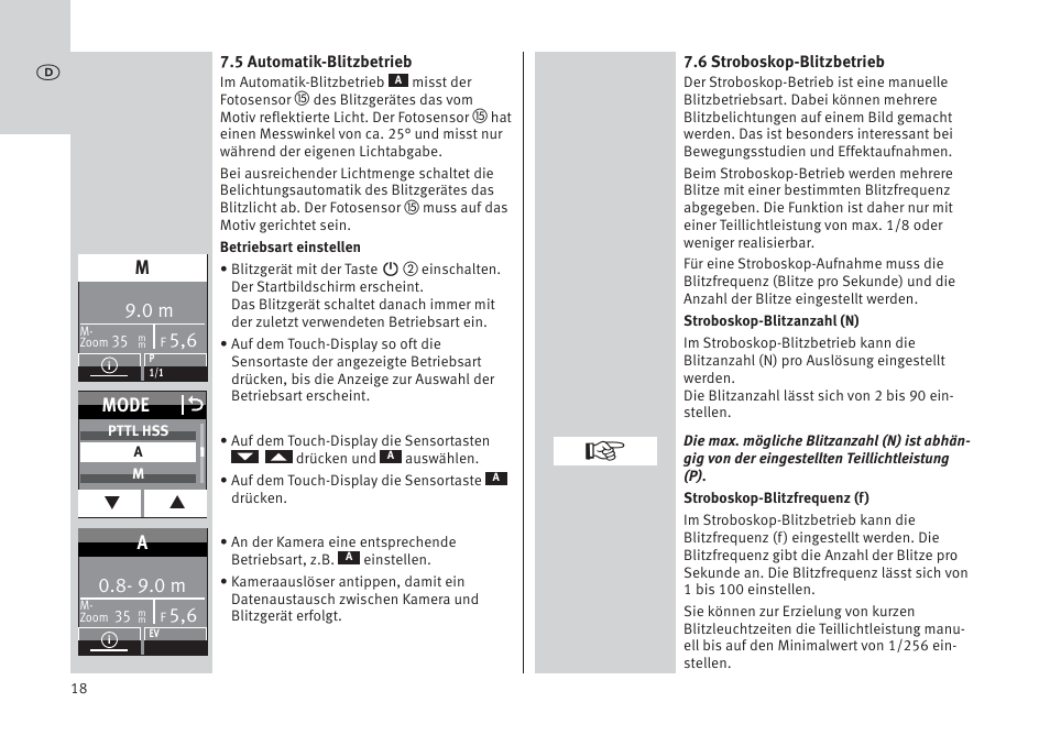 Mode o, 9.0 m | Metz MECABLITZ 64 AF-1 digital Pentax User Manual | Page 18 / 326