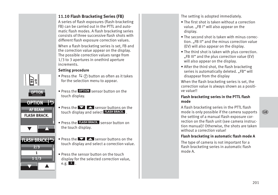 Flash brack. o, Option o | Metz MECABLITZ 64 AF-1 digital Pentax User Manual | Page 201 / 326