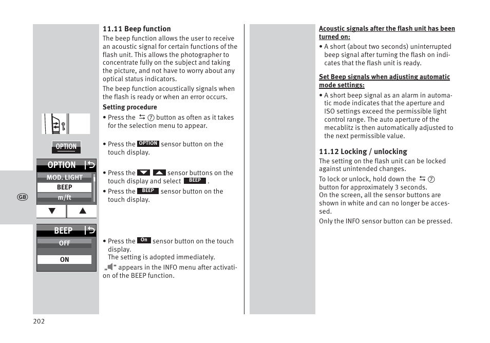 Beep o, Option o | Metz MECABLITZ 64 AF-1 digital Pentax User Manual | Page 202 / 326