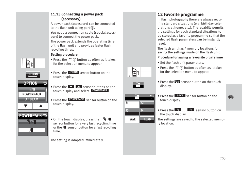 12 favorite programme, Powerpack o option o | Metz MECABLITZ 64 AF-1 digital Pentax User Manual | Page 203 / 326