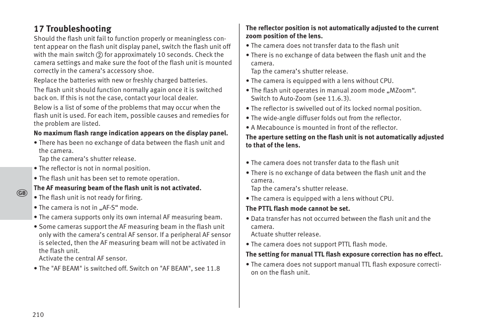 17 troubleshooting | Metz MECABLITZ 64 AF-1 digital Pentax User Manual | Page 210 / 326