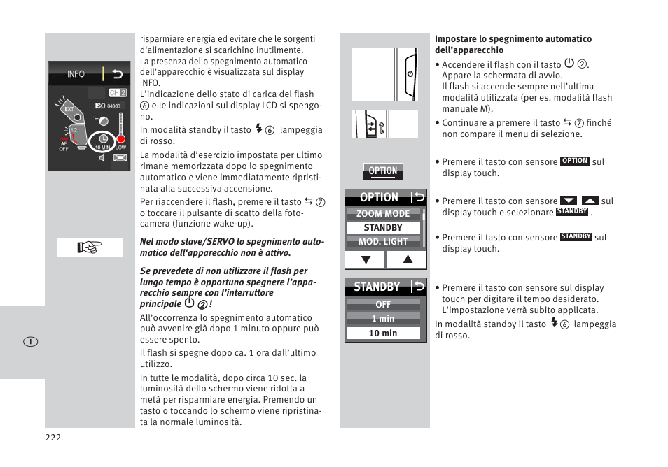 Option o, Standby o | Metz MECABLITZ 64 AF-1 digital Pentax User Manual | Page 222 / 326