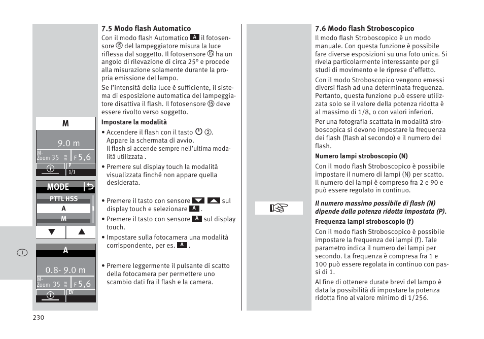 Mode o, 9.0 m | Metz MECABLITZ 64 AF-1 digital Pentax User Manual | Page 230 / 326