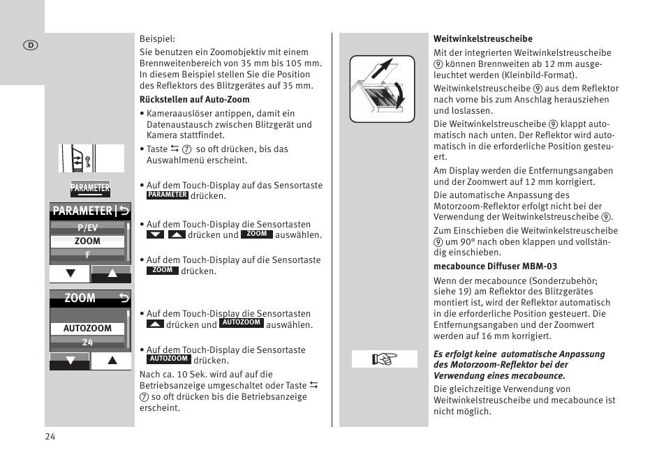 Parameter o, Zoom | Metz MECABLITZ 64 AF-1 digital Pentax User Manual | Page 24 / 326