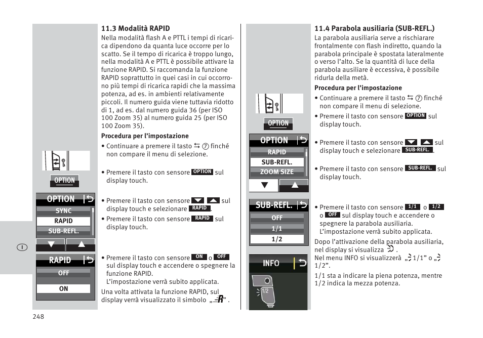 Option o, Rapid o, Sub-refl. o | Metz MECABLITZ 64 AF-1 digital Pentax User Manual | Page 248 / 326