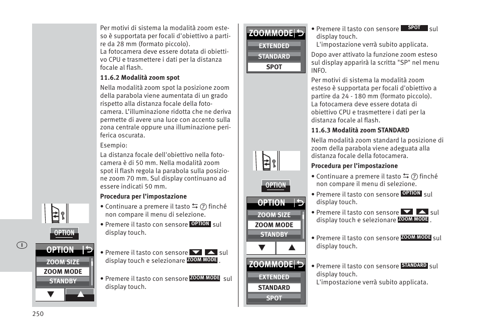 Option o, Zoommode o | Metz MECABLITZ 64 AF-1 digital Pentax User Manual | Page 250 / 326