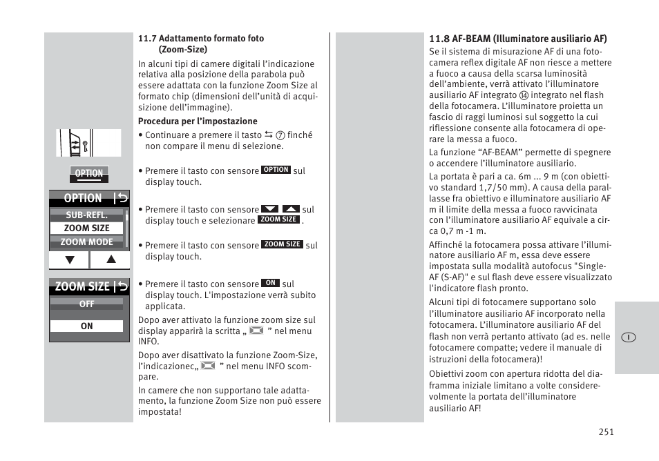 Option o, Zoom size o | Metz MECABLITZ 64 AF-1 digital Pentax User Manual | Page 251 / 326