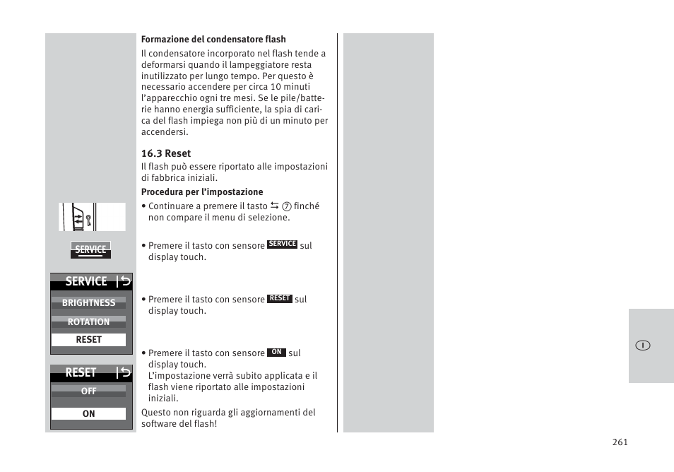 Service o, Reset o | Metz MECABLITZ 64 AF-1 digital Pentax User Manual | Page 261 / 326
