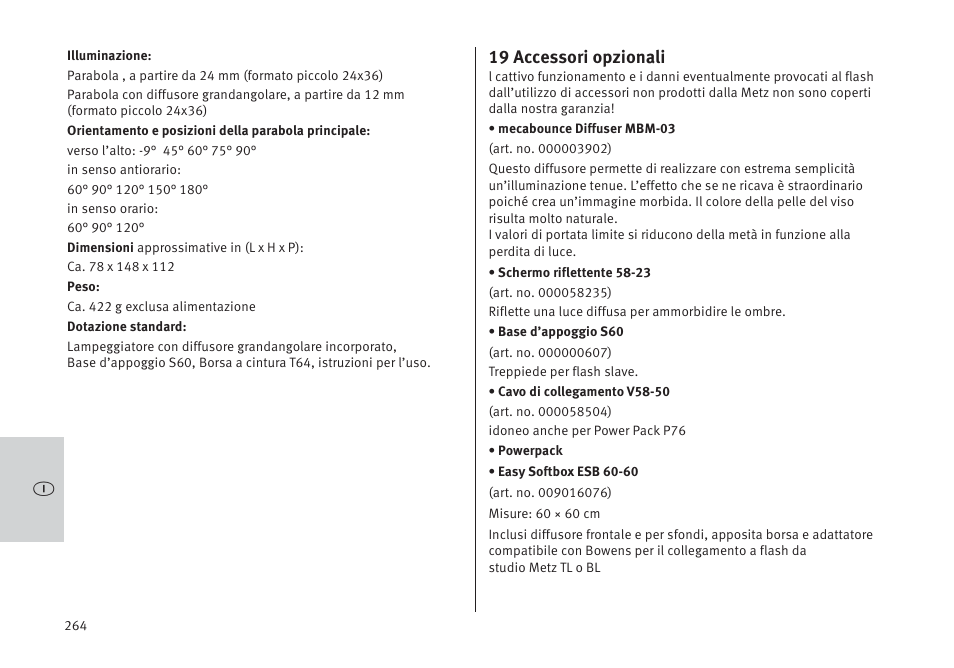 19 accessori opzionali | Metz MECABLITZ 64 AF-1 digital Pentax User Manual | Page 264 / 326