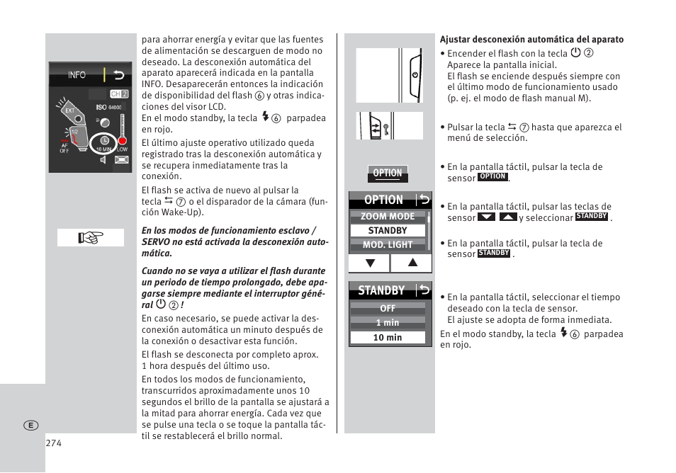 Option o, Standby o | Metz MECABLITZ 64 AF-1 digital Pentax User Manual | Page 274 / 326