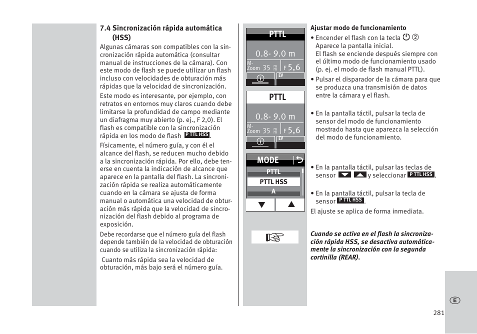 Mode o, 9.0 m, Pttl | Metz MECABLITZ 64 AF-1 digital Pentax User Manual | Page 281 / 326