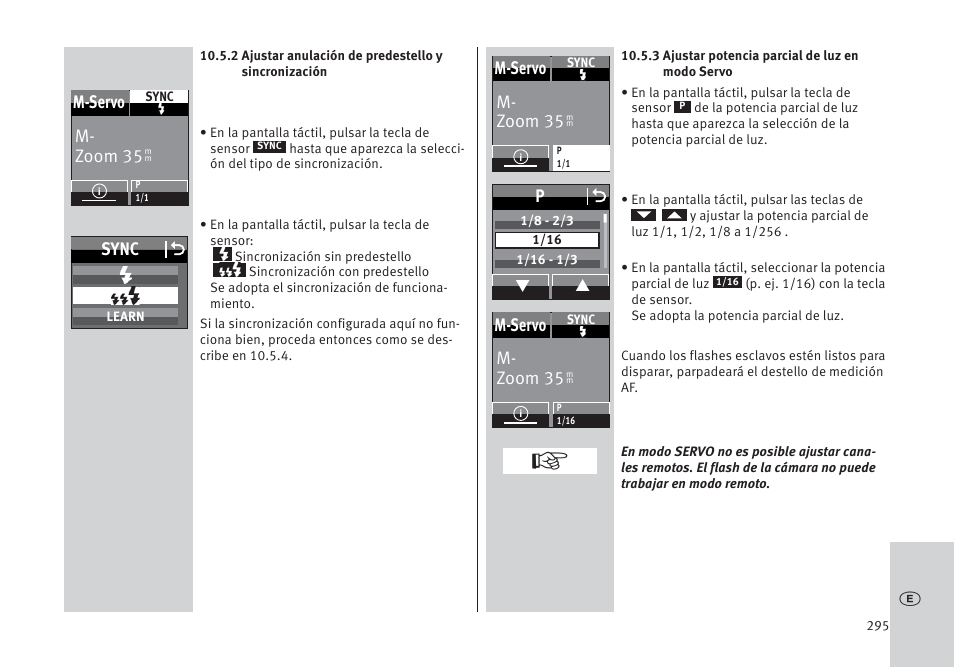 M- zoom 35 m-servo, Sync o | Metz MECABLITZ 64 AF-1 digital Pentax User Manual | Page 295 / 326