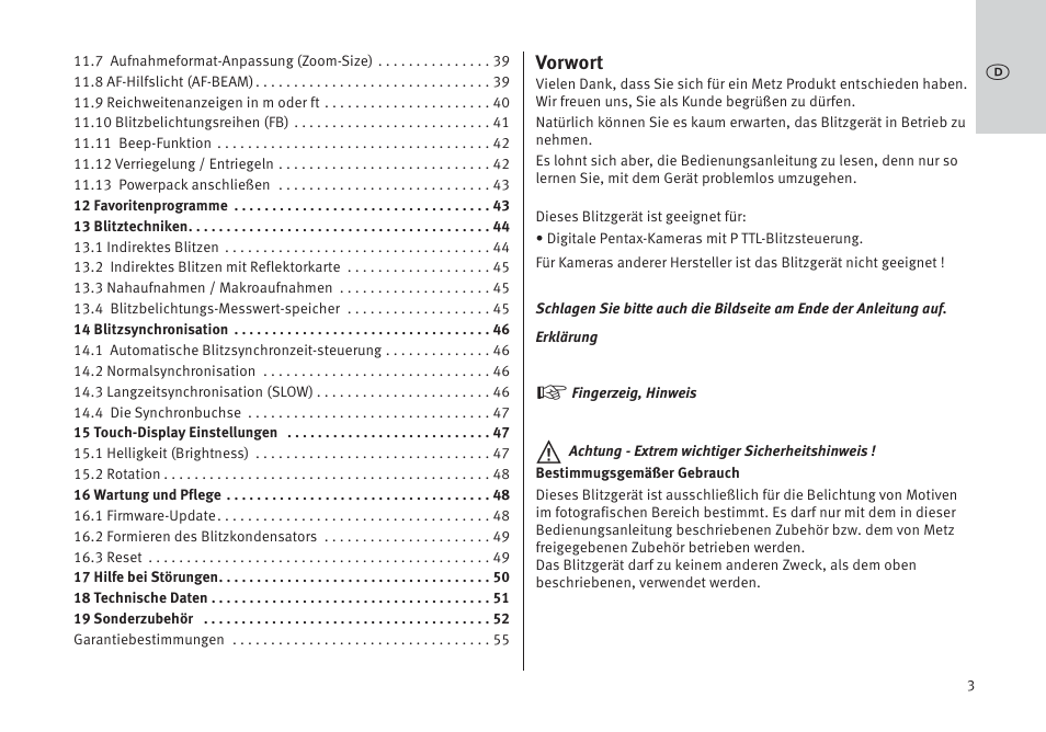 Vorwort | Metz MECABLITZ 64 AF-1 digital Pentax User Manual | Page 3 / 326