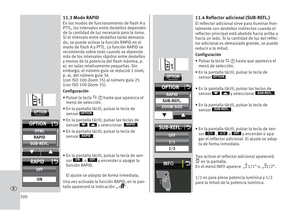 Option o, Rapid o, Sub-refl. o | Metz MECABLITZ 64 AF-1 digital Pentax User Manual | Page 300 / 326