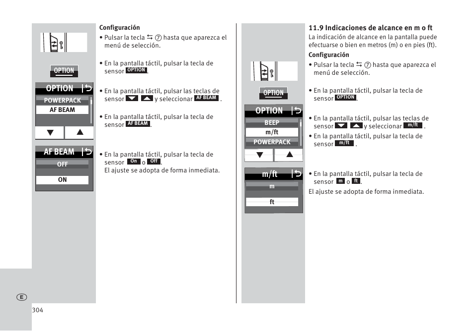 Option o, Af beam o, M/ft o | Metz MECABLITZ 64 AF-1 digital Pentax User Manual | Page 304 / 326