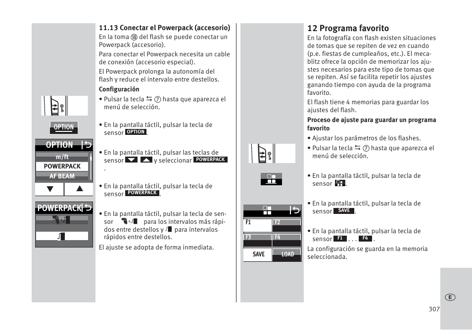 12 programa favorito, Powerpack o option o | Metz MECABLITZ 64 AF-1 digital Pentax User Manual | Page 307 / 326