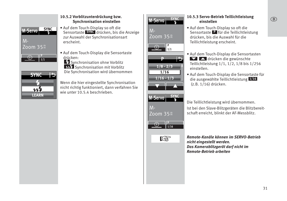 M- zoom 35 m-servo, Sync o | Metz MECABLITZ 64 AF-1 digital Pentax User Manual | Page 31 / 326