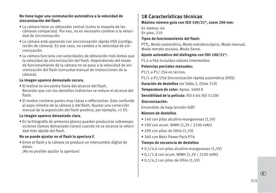 18 características técnicas | Metz MECABLITZ 64 AF-1 digital Pentax User Manual | Page 315 / 326