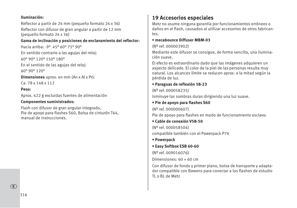 19 accesorios especiales | Metz MECABLITZ 64 AF-1 digital Pentax User Manual | Page 316 / 326
