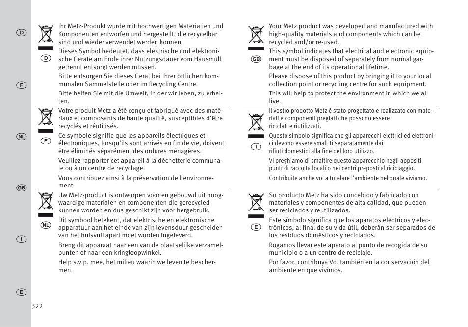 Metz MECABLITZ 64 AF-1 digital Pentax User Manual | Page 322 / 326