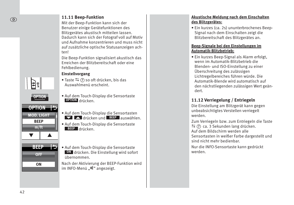 Beep o, Option o | Metz MECABLITZ 64 AF-1 digital Pentax User Manual | Page 42 / 326