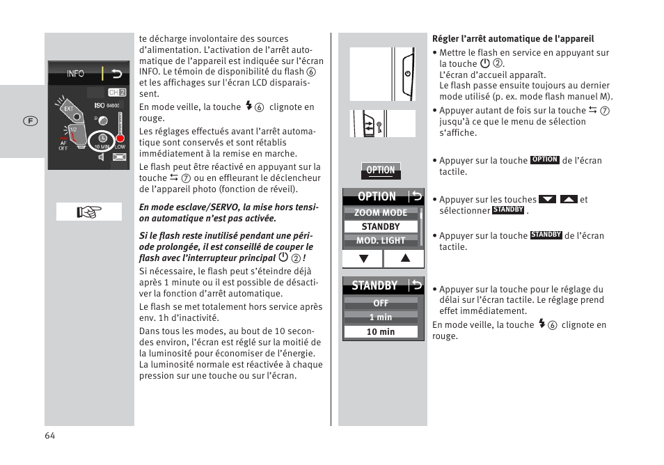Option o, Standby o | Metz MECABLITZ 64 AF-1 digital Pentax User Manual | Page 64 / 326