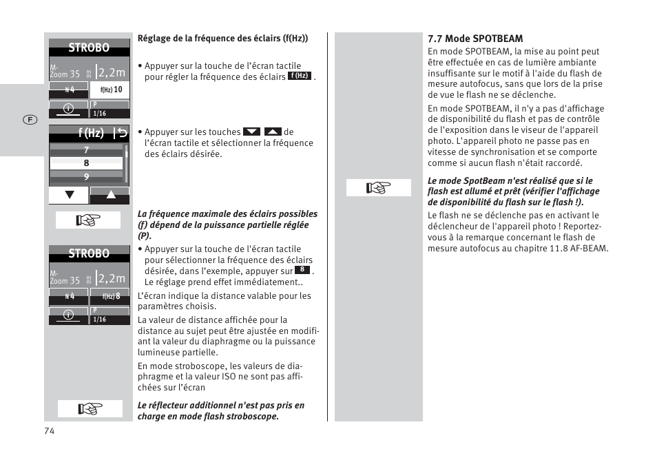 F (hz) o, 2,2m, Strobo | Metz MECABLITZ 64 AF-1 digital Pentax User Manual | Page 74 / 326