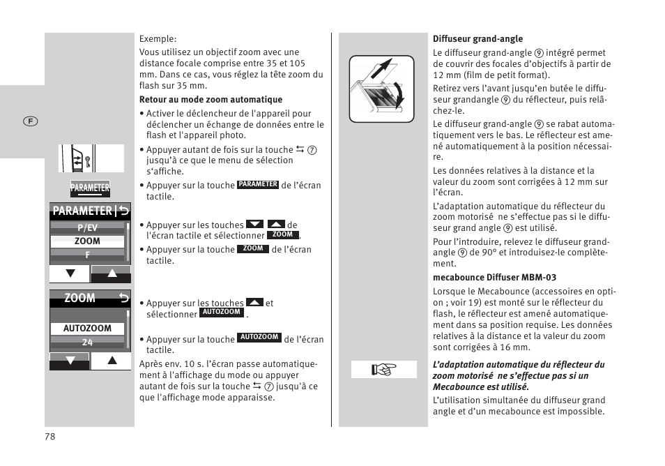 Parameter o, Zoom | Metz MECABLITZ 64 AF-1 digital Pentax User Manual | Page 78 / 326