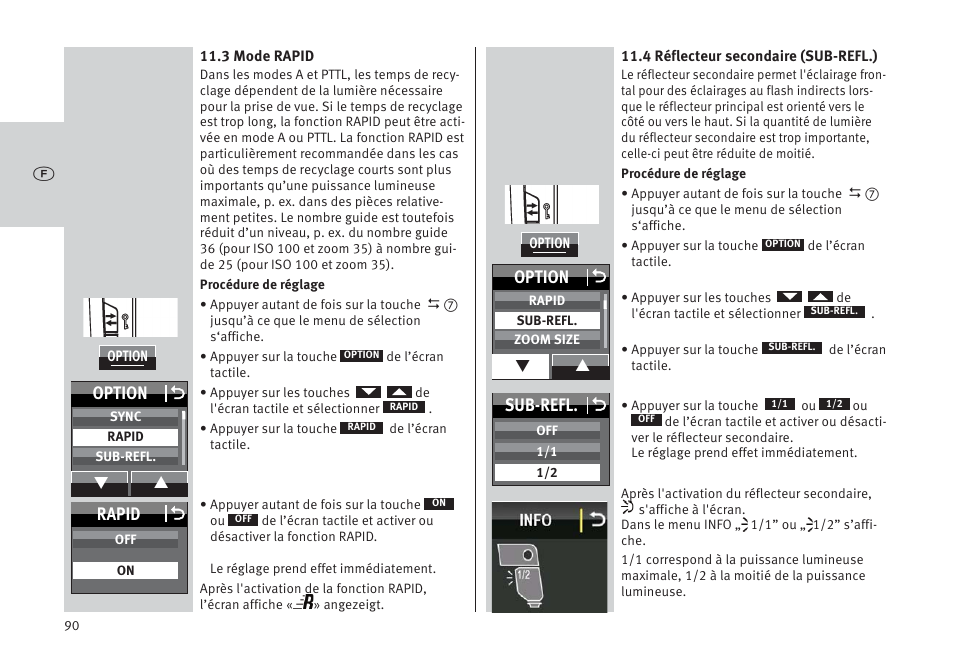 Option o, Rapid o, Sub-refl. o | Metz MECABLITZ 64 AF-1 digital Pentax User Manual | Page 90 / 326