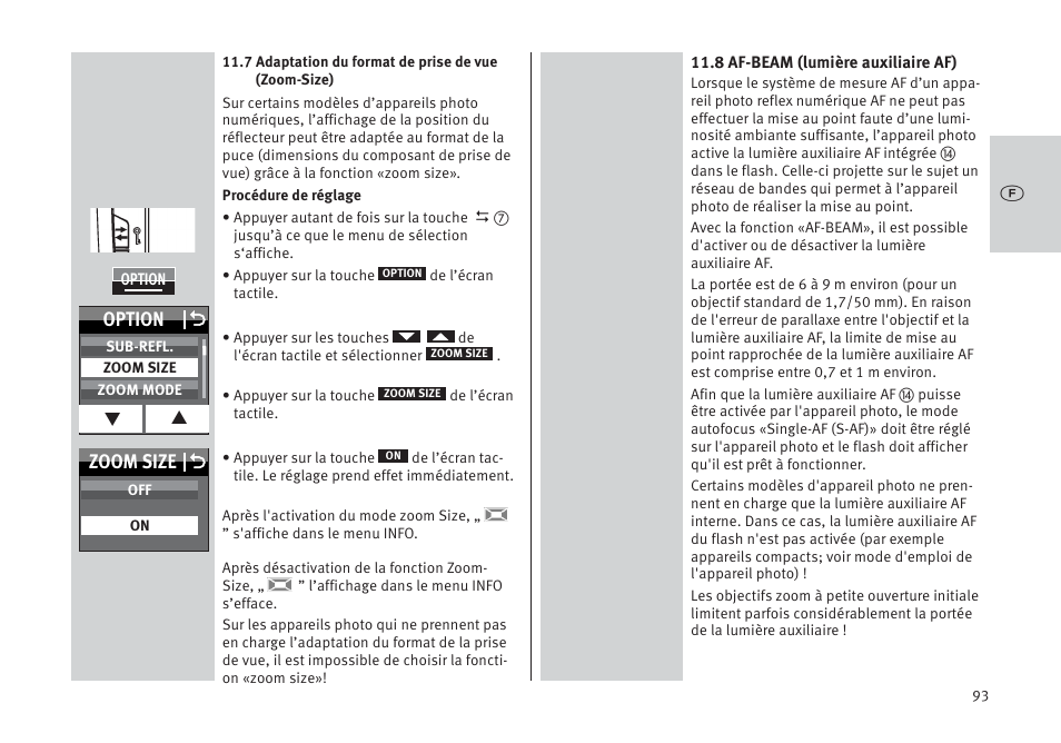 Option o, Zoom size o | Metz MECABLITZ 64 AF-1 digital Pentax User Manual | Page 93 / 326