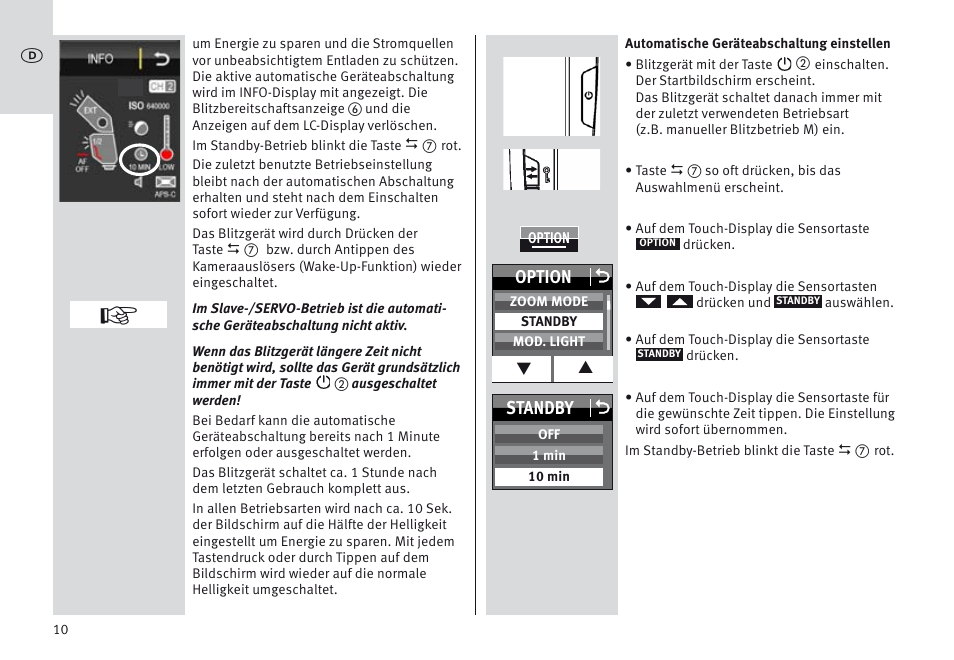 Option o, Standby o | Metz MECABLITZ 64 AF-1 digital Nikon User Manual | Page 10 / 334
