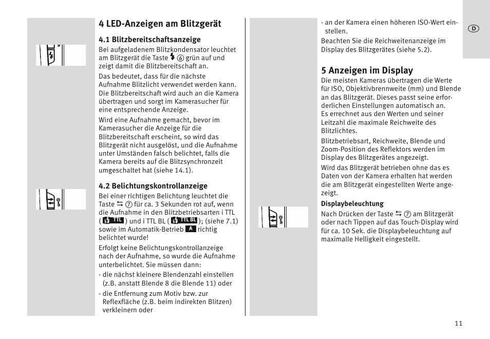4 led-anzeigen am blitzgerät, 5 anzeigen im display | Metz MECABLITZ 64 AF-1 digital Nikon User Manual | Page 11 / 334