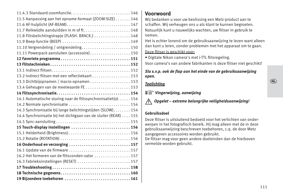 Voorwoord | Metz MECABLITZ 64 AF-1 digital Nikon User Manual | Page 111 / 334