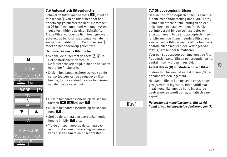 Mode o, 7.2 m | Metz MECABLITZ 64 AF-1 digital Nikon User Manual | Page 127 / 334