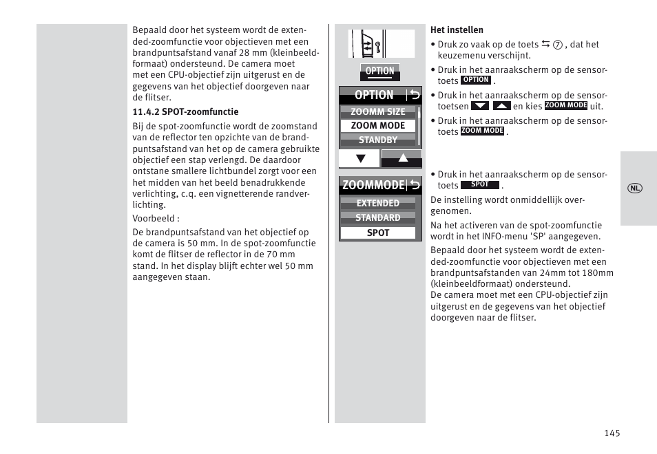 Zoommode o, Option o | Metz MECABLITZ 64 AF-1 digital Nikon User Manual | Page 145 / 334