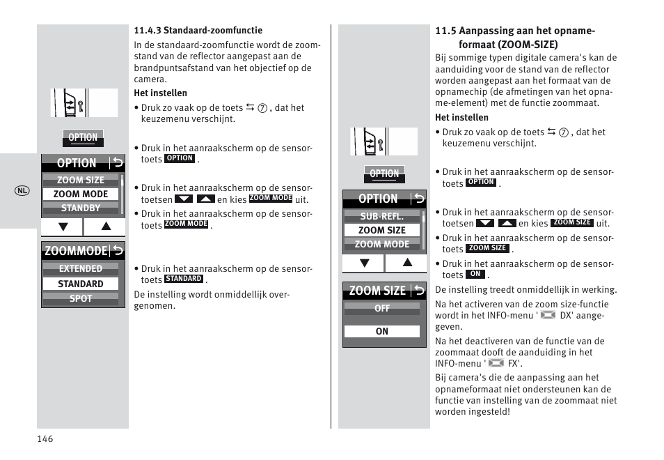 Option o, Zoommode o, Zoom size o | Metz MECABLITZ 64 AF-1 digital Nikon User Manual | Page 146 / 334