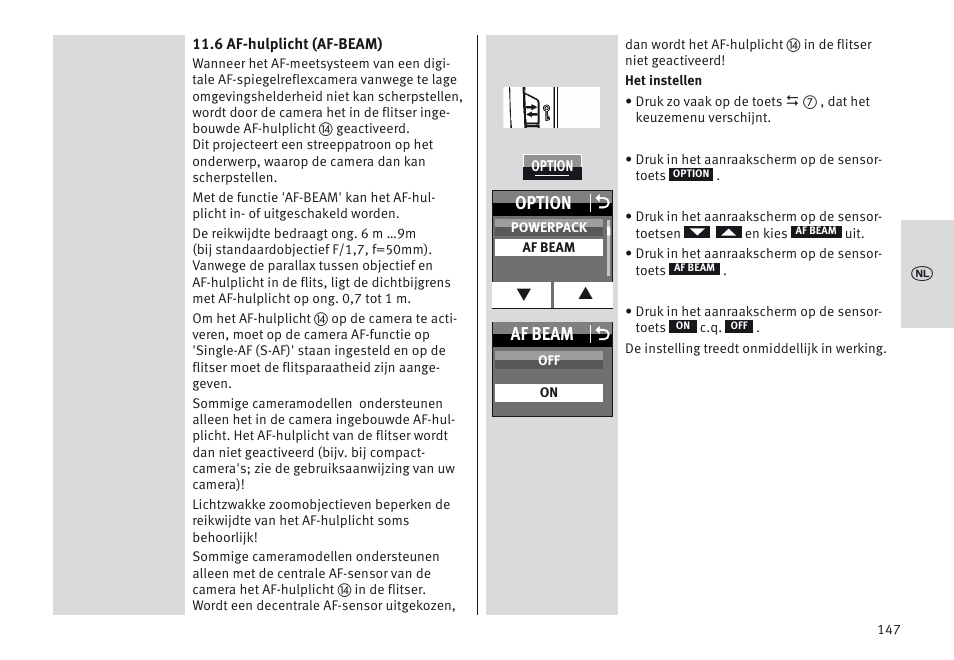 Option o, Af beam o | Metz MECABLITZ 64 AF-1 digital Nikon User Manual | Page 147 / 334