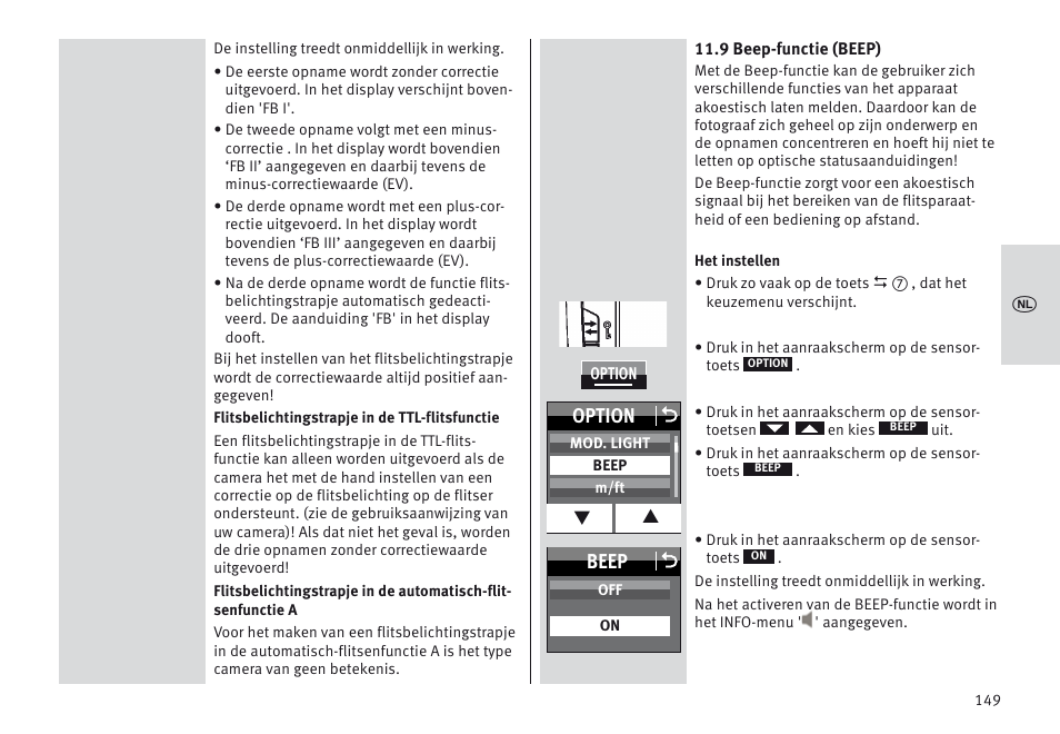 Beep o, Option o | Metz MECABLITZ 64 AF-1 digital Nikon User Manual | Page 149 / 334