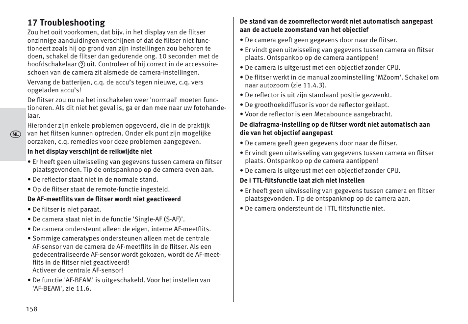 17 troubleshooting | Metz MECABLITZ 64 AF-1 digital Nikon User Manual | Page 158 / 334