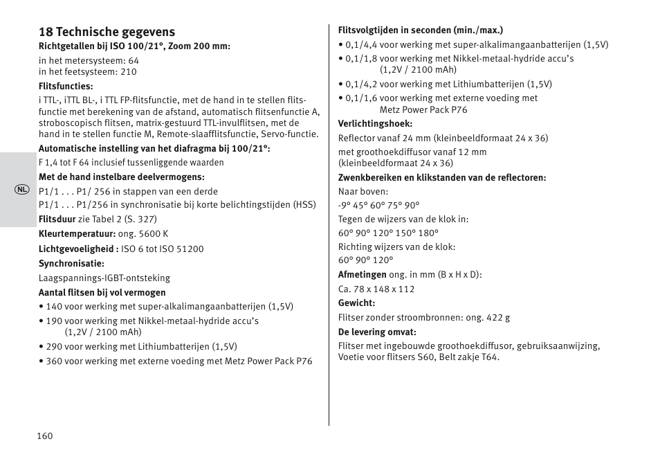 18 technische gegevens | Metz MECABLITZ 64 AF-1 digital Nikon User Manual | Page 160 / 334