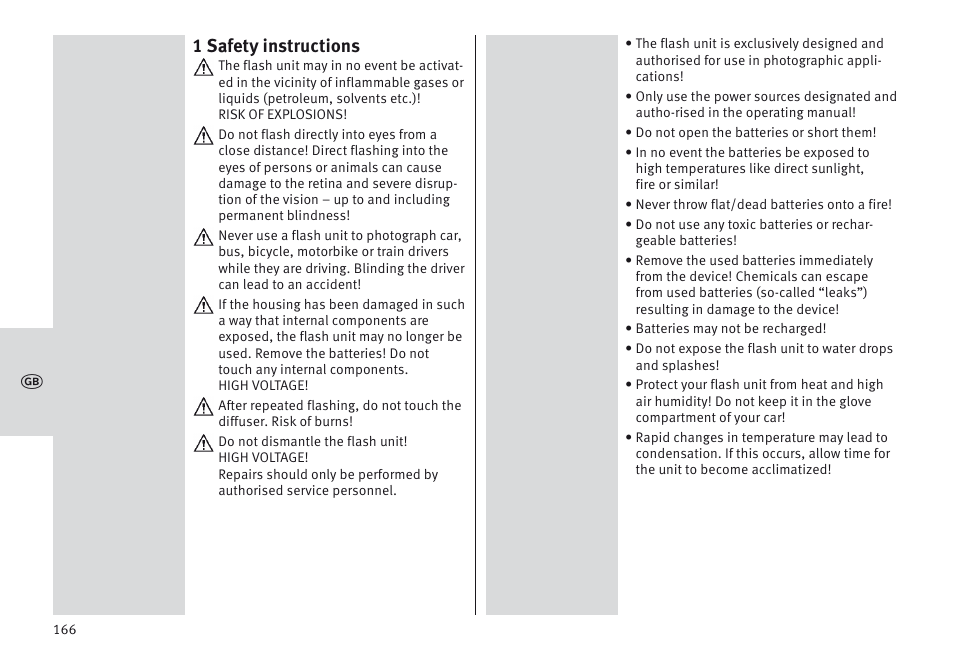 1 safety instructions | Metz MECABLITZ 64 AF-1 digital Nikon User Manual | Page 166 / 334