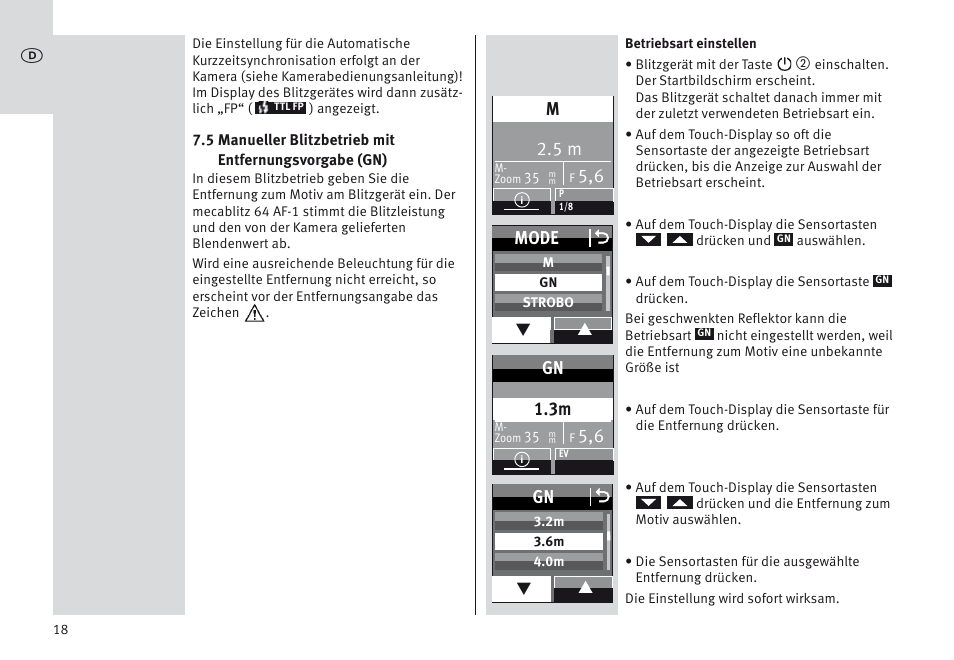 Mode o, Gn 1.3m, Gn o | Metz MECABLITZ 64 AF-1 digital Nikon User Manual | Page 18 / 334