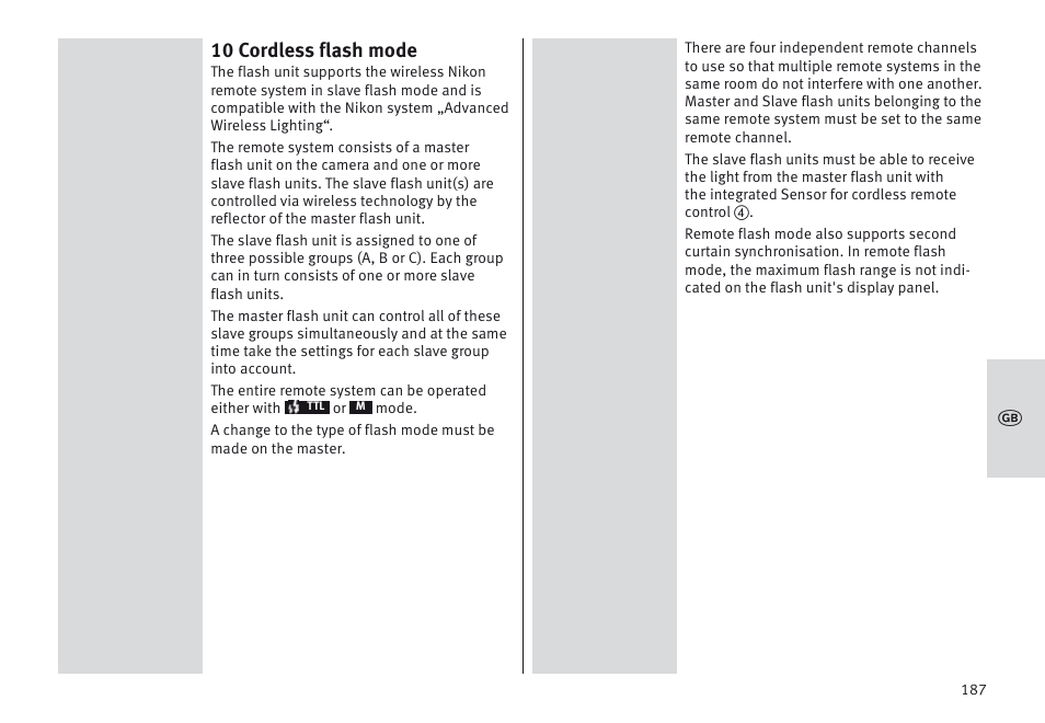 10 cordless flash mode | Metz MECABLITZ 64 AF-1 digital Nikon User Manual | Page 187 / 334