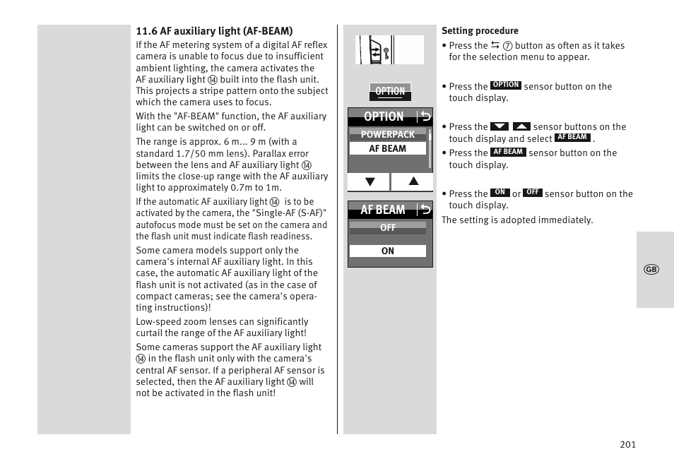 Option o, Af beam o | Metz MECABLITZ 64 AF-1 digital Nikon User Manual | Page 201 / 334