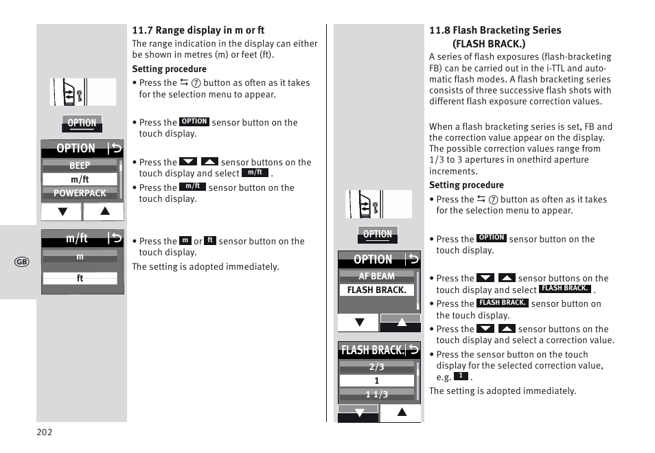 M/ft o, Option o, Flash brack. o | Metz MECABLITZ 64 AF-1 digital Nikon User Manual | Page 202 / 334