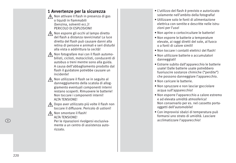 1 avvertenze per la sicurezza | Metz MECABLITZ 64 AF-1 digital Nikon User Manual | Page 220 / 334
