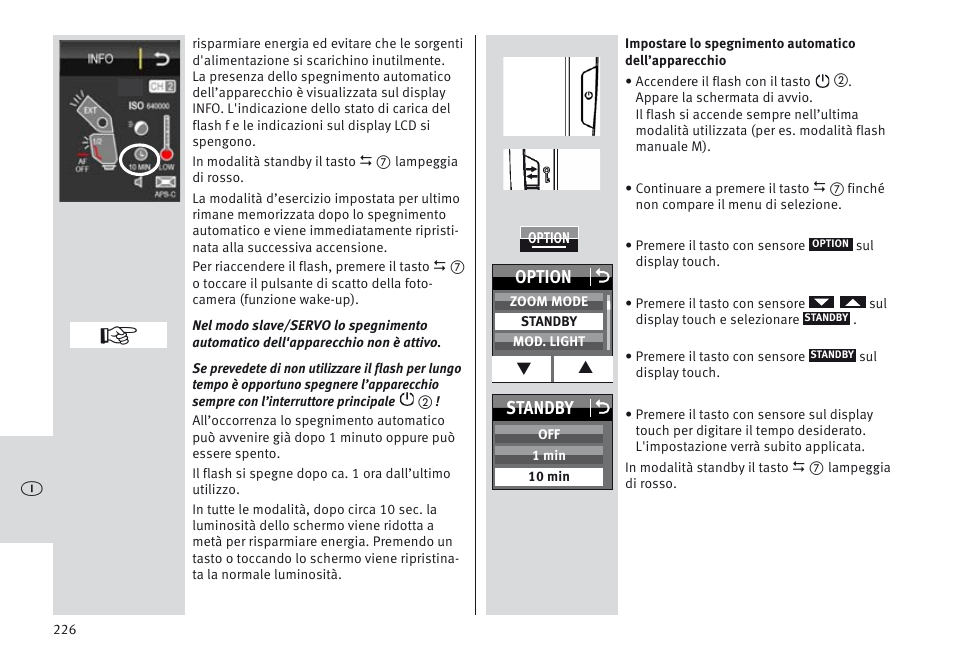 Option o, Standby o | Metz MECABLITZ 64 AF-1 digital Nikon User Manual | Page 226 / 334