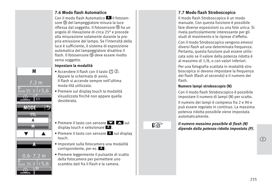 Mode o, 7.2 m | Metz MECABLITZ 64 AF-1 digital Nikon User Manual | Page 235 / 334