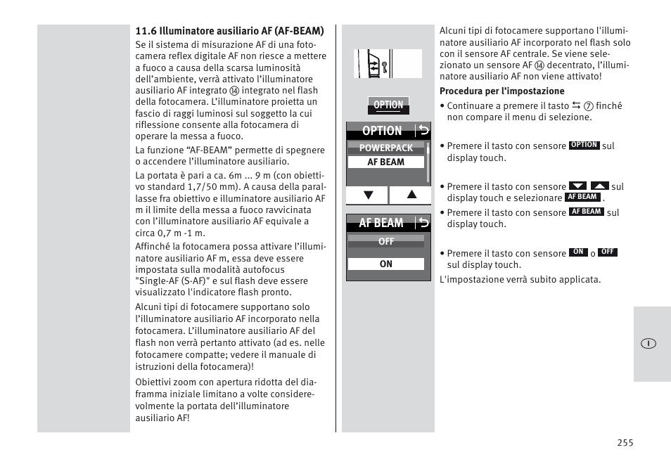 Option o, Af beam o | Metz MECABLITZ 64 AF-1 digital Nikon User Manual | Page 255 / 334