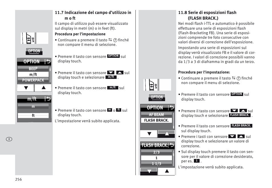 M/ft o, Option o, Flash brack. o | Metz MECABLITZ 64 AF-1 digital Nikon User Manual | Page 256 / 334